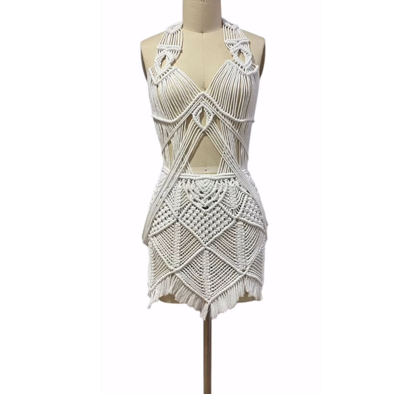 Macrame White Tina Mini Dress