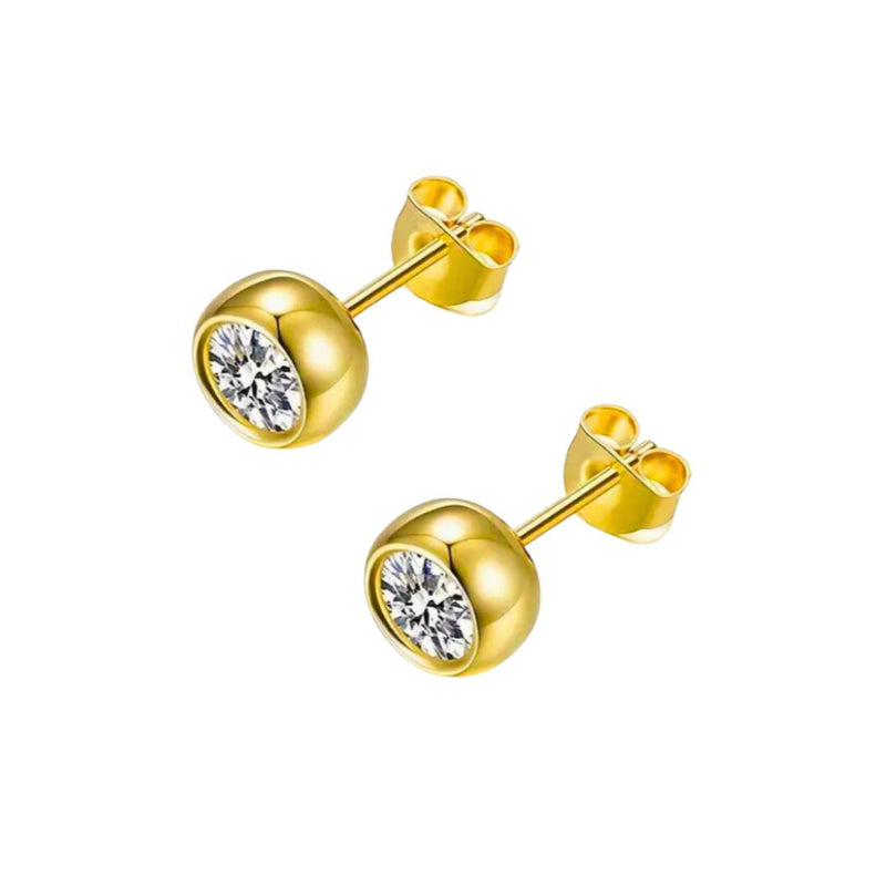 Gold Moissanite Round 18K Gold PVD Earrings