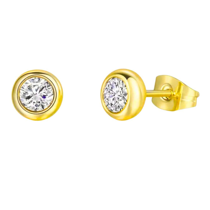 Gold Moissanite Round 18K Gold PVD Earrings