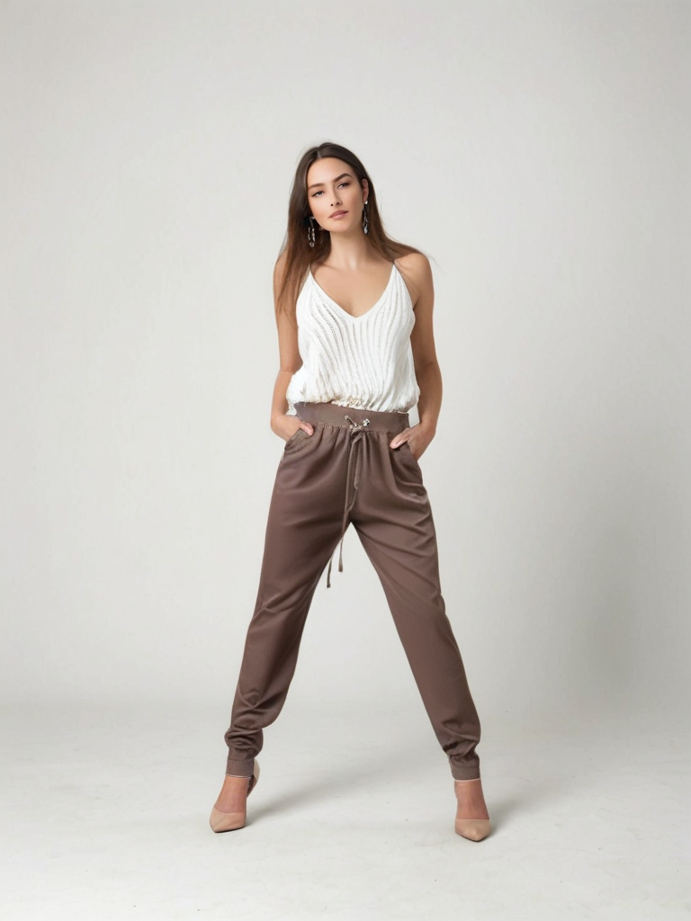 brown linen track pants