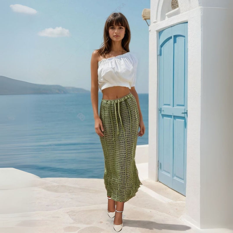 green crochet boho skirt