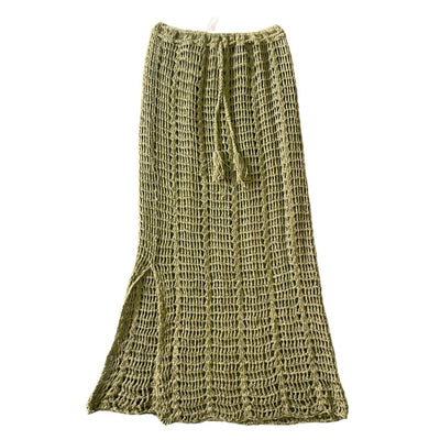 green crochet boho skirt