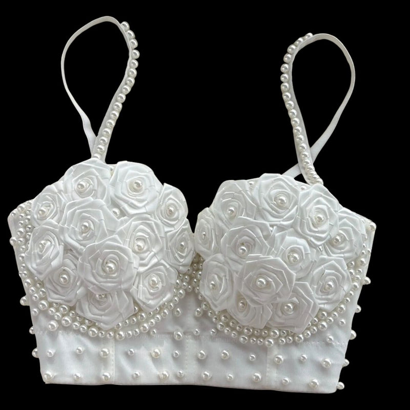 Bustier de flores de perlas