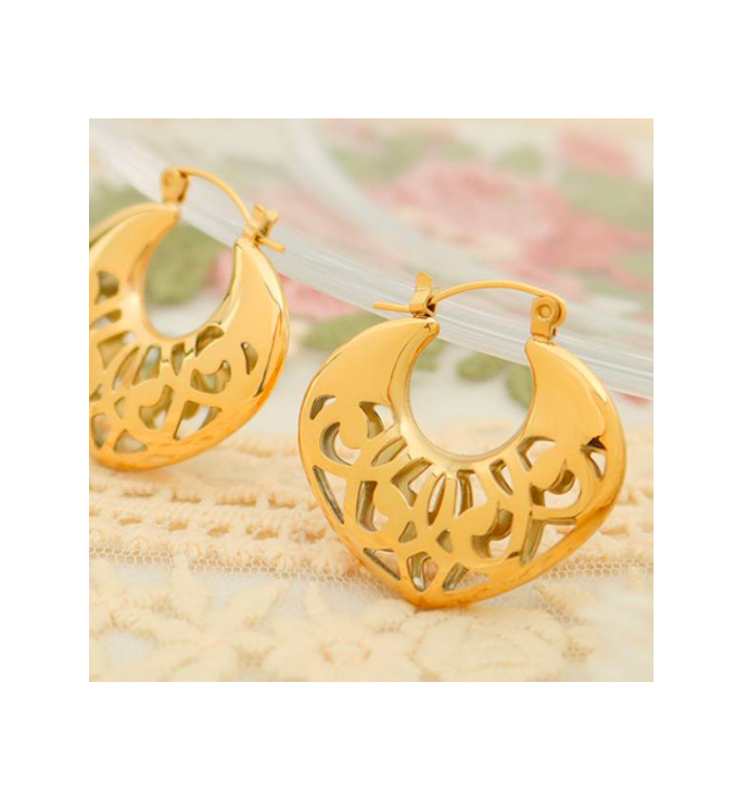 Gold lace hoops 18K Gold PVD Earrings