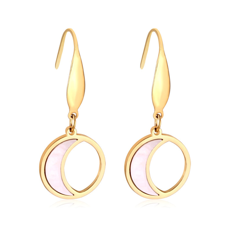 Gold Pearl crescent moon earrings