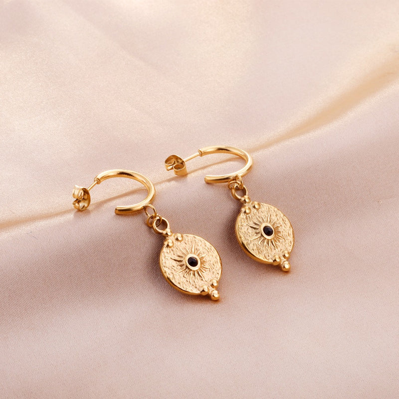 18k gold pvd black moon greek earrings