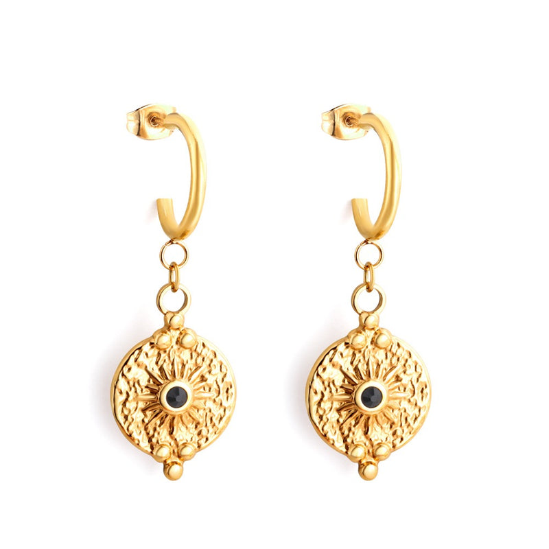 black moon greek gold earrings