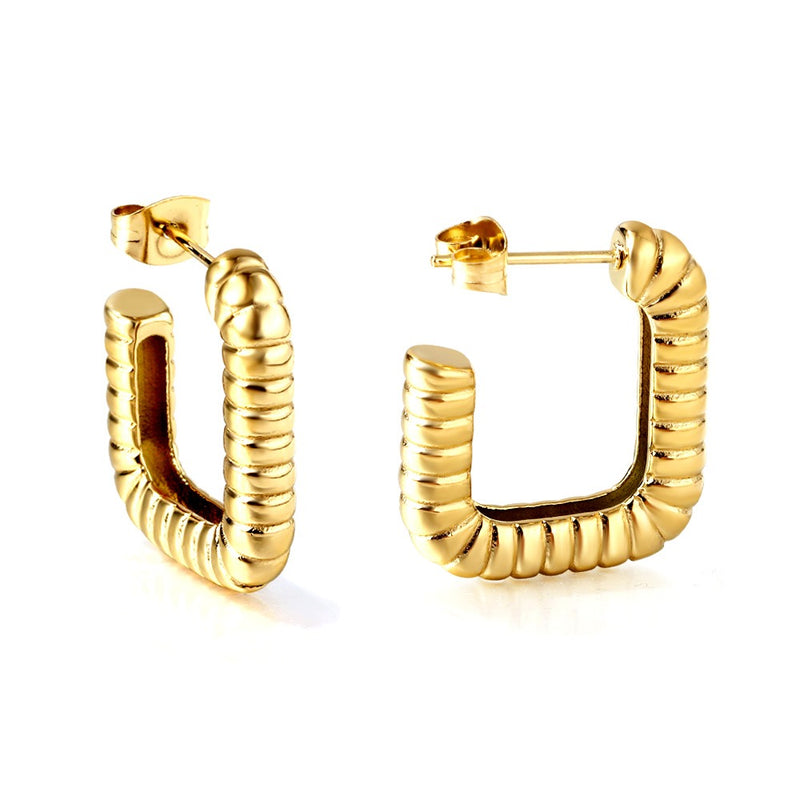 Gold square ring hoop earrings