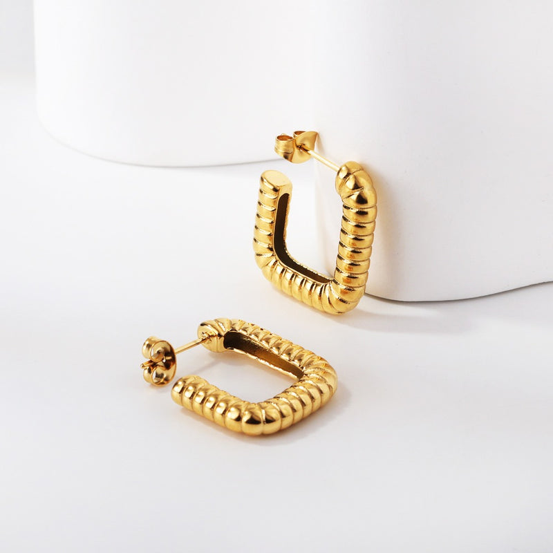 Gold square ring hoop earrings