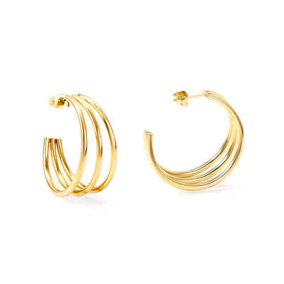 Triple 18k gold pvd Gold Hoop Earrings