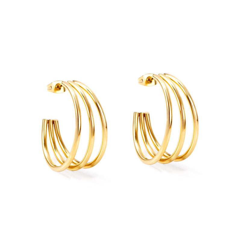 Triple 18k gold pvd Gold Hoop Earrings