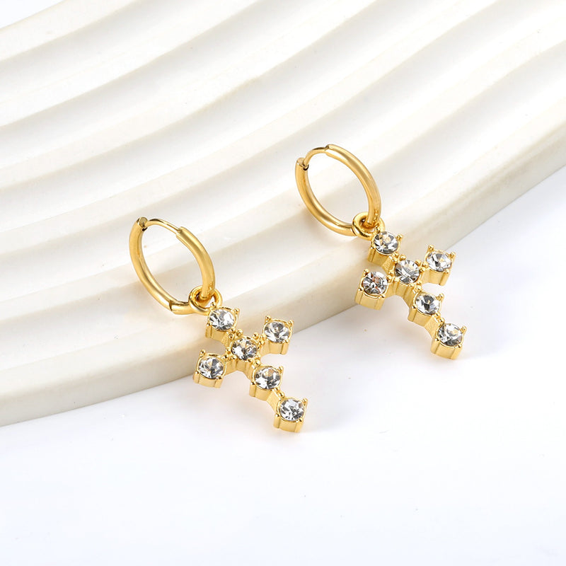 Gold hoop cross earrings