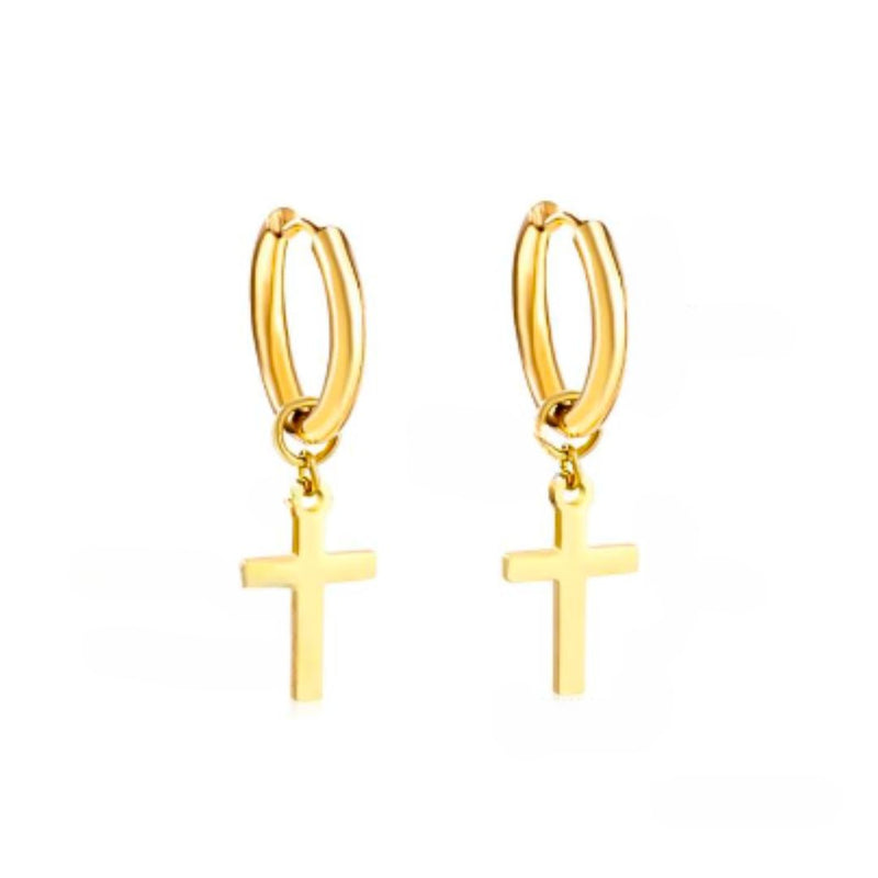 Gold Cross Hoops 18K Gold PVD Earrings