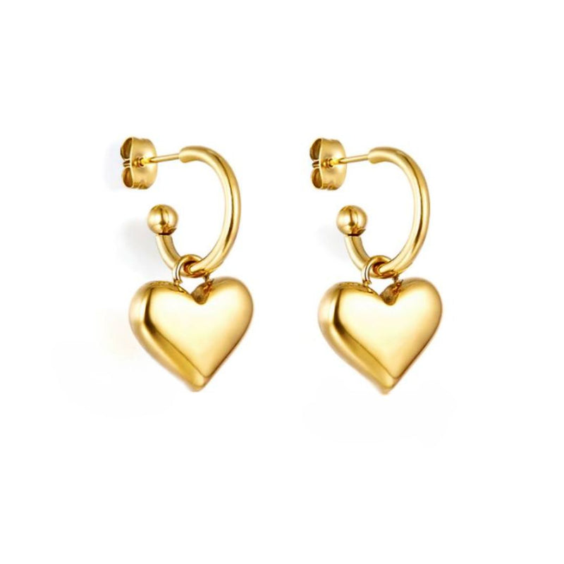 Solid Heart stud hoop 18K Gold PVD Earrings