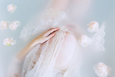 Vestido de maternidad Romance italiano Chaqueta de encaje blanco