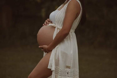 maternity cream lace boho style dress with angel wing