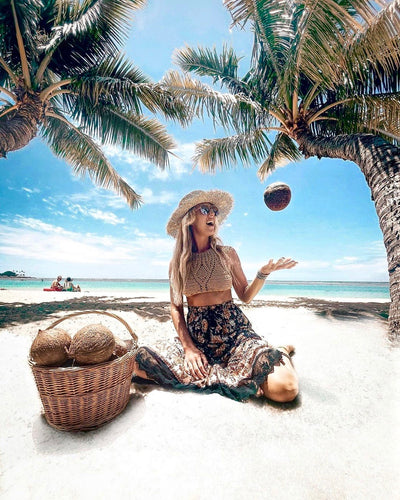 Top de bikini con cuello halter Bora Bora Caqui